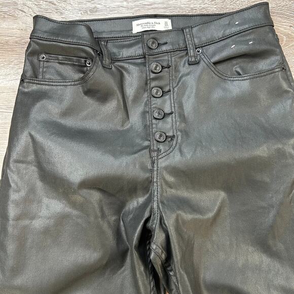 NWT Abercrombie Coated Black Straight Leg Jeans 31 12R Ultra High Rise - Picture 2 of 8